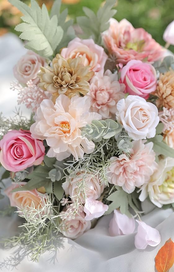 Artificial Flower Combo DIY Wedding Hand Bouquet Centerpiece Arrangement Party Baby Shower Home Decor (Light Pink)