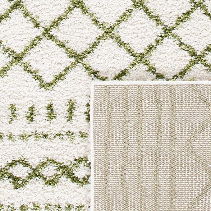 SAFAVIEH Area Rug 8x10 - Arizona Shag Collection - Large - Ivory & Green, Moroccan Design, Non-Shedding & Easy Cleaning, Ultra Plush Thick Pile, Ideal for Living Room, Bedroom, Dining Space (ASG741Y)