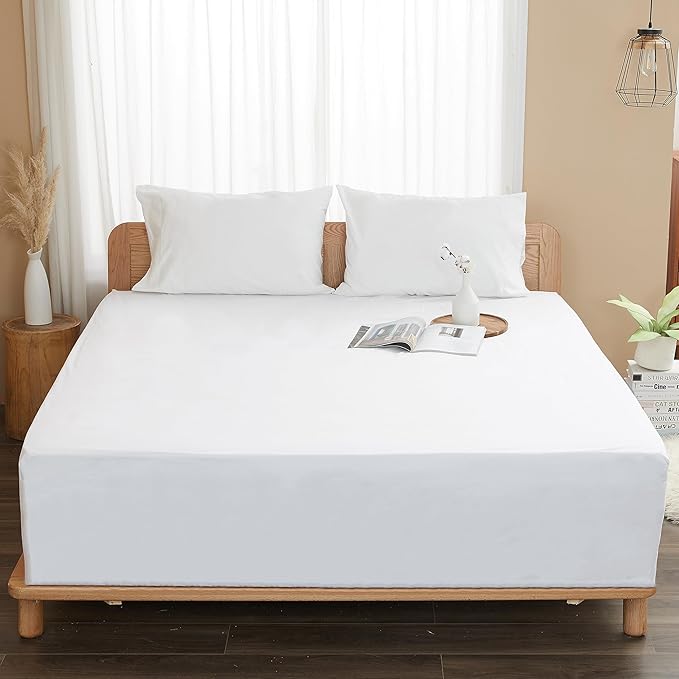 Sunflower California King Fitted Sheet, 1-Piece Deep Pocket Fitted Bottom Sheet 16", 100% Cotton Sateen Soft Breathable, White