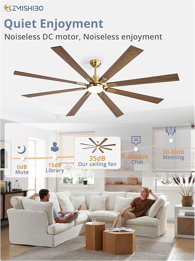 ZMISHIBO 80 Inch Black and Gold Ceiling Fans with Lights and Remote, Indoor/Outdoor Ceiling Fan for Patio Living Room, 6 Speed Reversible Quiet DC Motor, 3 CCT, Dual Finish Blades