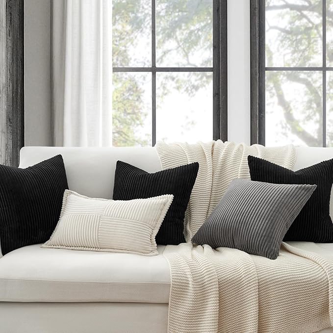 Topfinel Decorative Black Throw Pillow Covers Cushion Cases, Set of 4 Soft Velvet Modern Double-Sided Designs Match for Home Decor, Pillow Inserts Not Included (18x18 inch)
