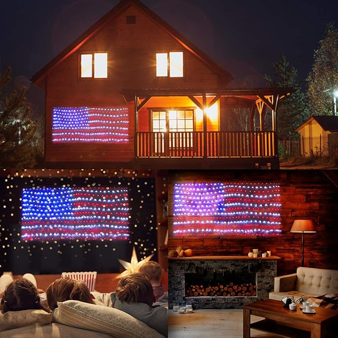 HYH American Flag Lights Outdoor Solar String Lights with 420 Super Bright LED Waterproof Flag Net Light of The United States for Yard,Garden,Festival,Holiday,4th of July,Independence Day Decoration