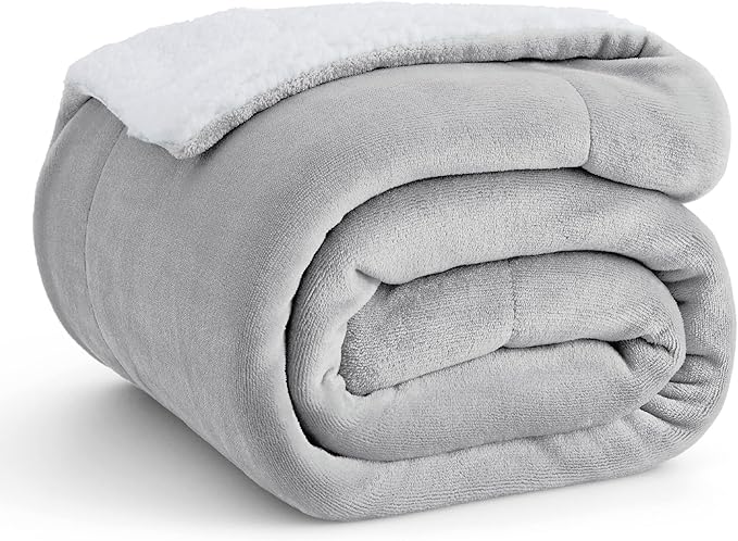 Bedsure Sherpa Fleece Throw Blanket for Couch - Thick and Warm, Soft Fuzzy Plush Throw Blanket for Winter, Light Grey, 50x60 Inches