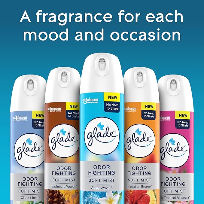 Glade Air Freshener Room Spray, Aqua Waves Scent, Odor Fighting to Deliver Long Lasting Freshness, 8 Oz, 6 Count