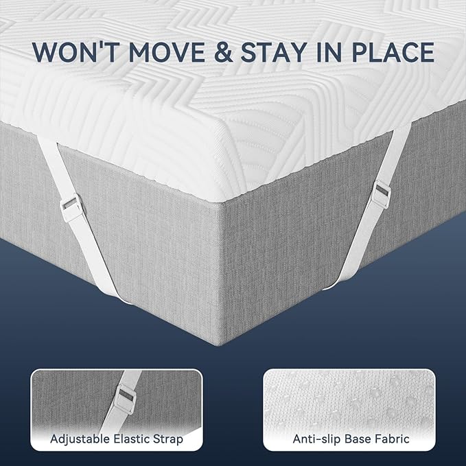 ELEMUSE 2 Inch Gel Memory Foam Mattress Topper Full Size Pressure-Relieving Mattress Topper for Back Pain,Non-Slip Design with Removable & Washable Cover, CertiPUR-US