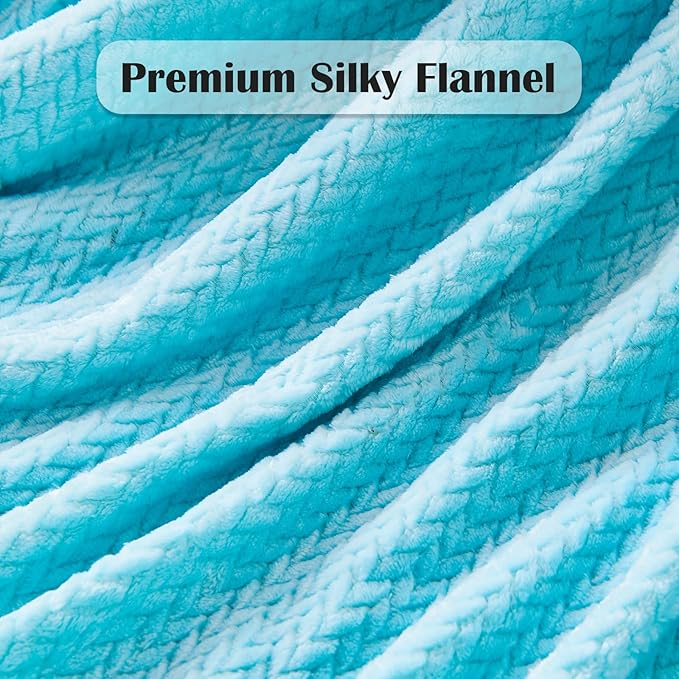 NEWCOSPLAY Super Soft Queen Blanket Turquoise Premium Silky Flannel Fleece Leaves Pattern Lightweight Bed Blanket All Season Use (Turquoise, Queen(90"x90"))