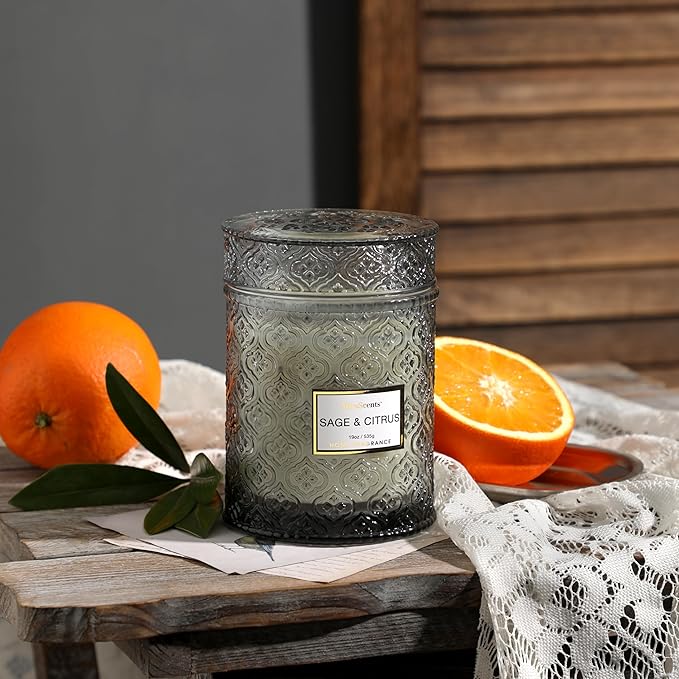 Sage & Citrus Scented Candles, Large Natural Soy Candle, 88 Hours Burning Time, Decorative Candles in Glass, Aromatherapy Candle Gift for Women, 19oz