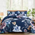 Drucon Blue Floral Quilt Set King Size 3 Pieces Blue Botanical Flower Quilt Coverlet Set Soft Microfiber Lightweight Quilted Bedspread for All Season 104"x90"