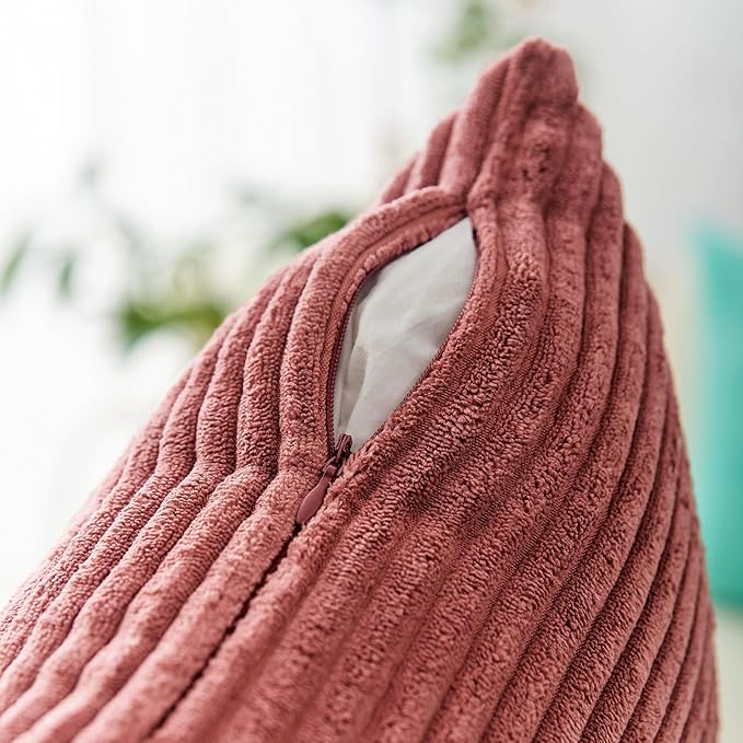 Home Brilliant 26x26 Pillow Covers Euro Shams Cover Large Solid Striped Corduroy Euro Throw Pillow Cushion Cover Sham for Patio, 26 x 26 inch, Dry Rose Pink