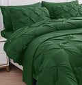 LANE LINEN Queen Comforter Set - 7 Pieces Pintuck Bed in A Bag, Queen Bed Set with Comforters, Sheets, Pillowcases & Shams, Bedding Set - Olive Green