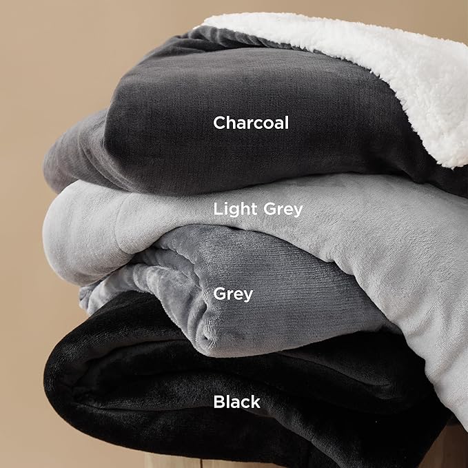 Bedsure GentleSoft Sherpa Fleece Throw Blanket for Couch - Thick and Warm Christmas Blanket for Winter, Soft Fuzzy Plush Throw Gift for Women and Men, Grey, 50x60 Inches