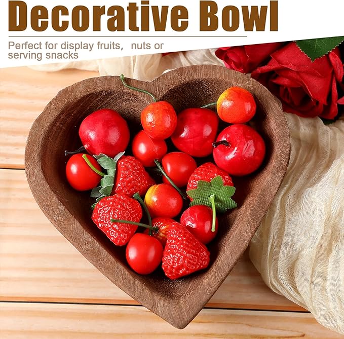Tioncy 10 Pcs Wooden Dough Bowls - Wood Heart Shaped Hand Carved Paulownia Serving Decorative Bowl Bulk for Home Holding or Making Bread, Fruits, Salad & Candle, 7 Inch