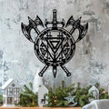 YBLCOZYC Axe & Shield Metal Wall Art - Rustic Scandinavian Viking Decor with Norse Compass Design, Handcrafted Iron Wall Hanging - Unique Nordic Gift for Home, Office & Man Cave