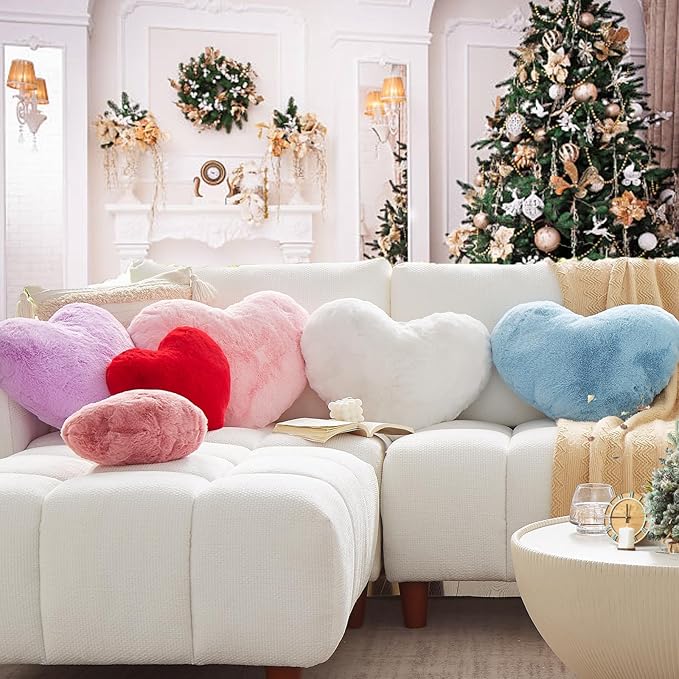 YRXRUS Heart Pillow, Black Heart Pillows, Love Pillow Gifts, 14X17 Inch Large Heart Shaped Pillows, Faux Rabbit Fur Coquette Room Decor Throw Pillows, Living, Bedroom, Indoor Outdoor