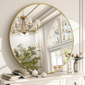 Round Mirror Wall Mounted Mirror - 32" Circle Mirror Bathroom Vanity Mirror with Aluminum Frame for Bedroom Living Room, Entryway Decor Gold Mirror