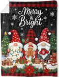 Gnome Christmas Decorative Throw Blanket, Merry Bright Red Black Plaid Gingerbread Print Decoration, Flannel Winter Blankets for Couch Sofa, Holiday Home Decor, Xmas Festival Gifts 60x80 Inch