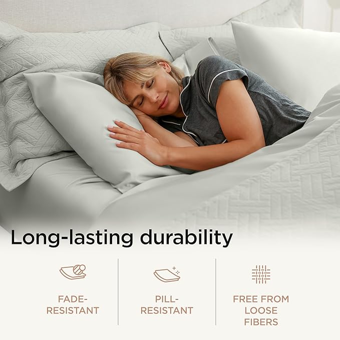 Threadmill Luxury 800 Thread Count Queen 100% Cotton Sheets - Light Grey Sateen Weave Bed-Sheets, Better Than Egyptian Cotton,4 Pc Solid Soft Bed Set, Fits 16" Deep Pocket