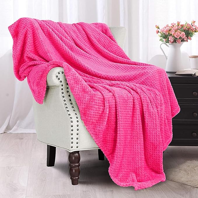 Exclusivo Mezcla Fleece Throw Blanket Extra Large, Super Soft and Warm Blankets for Couch, Sofa and Bed Waffle Textured, Cozy, Fuzzy and Lightweight (Hot Pink, 50x70 Inches)