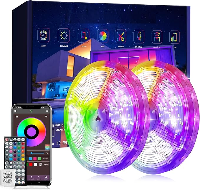 Led Lights for Bedroom 200 ft (2 Rolls of 100 ft), Ultra Long Smart Led Strip Lights with App Remote Control, RGB Music Sync Color Changing Lights for Bedroom, Kitchen, Party, Home Decoration