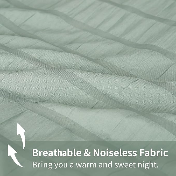 AveLom Sage Green Seersucker Full Comforter Set (80x90 inches), 3 Pieces - 100% Soft Washed Microfiber Lightweight Comforter with 2 Pillowcases, All Season Down Alternative Comforter Set for Bedding