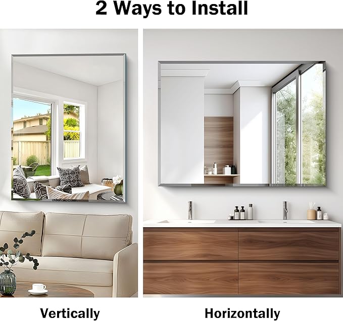 Beveled Bathroom Mirror, 36x48 Inch Large Bathroom Mirrors for Over Sink, Upgraded Shatterproof Beveled Frameless Vanity Mirror for Bathroom,Bedroom,Living Room and Entryway