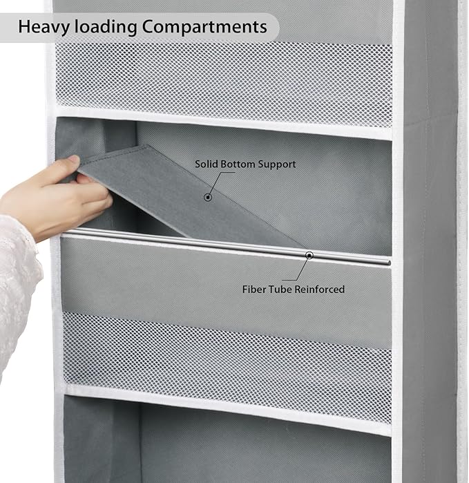 Univivi 6-Shelf Over Door Hanging Organizer Fabric Baby Door Storage with 5 Large Pockets and 3 Small PVC Pockets Wall Mount Hanging Storage Organizers for Baby Essential (Grey)