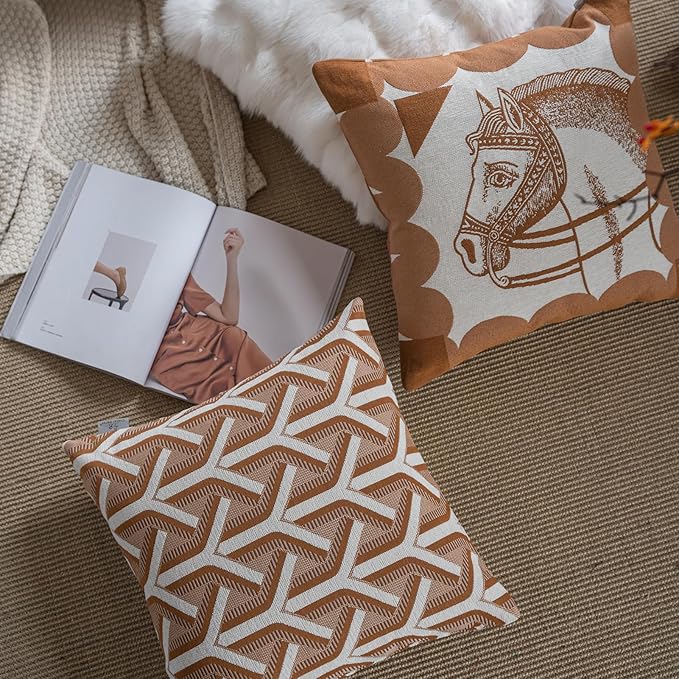 Premium Throw Pillow Covers 18x18 Inches - Tawny Birch Mirage Twig Chenille Jacquard Embroidery Decorative Couch Pillow Covers for Living Room Bedroom Sofa Home Décor