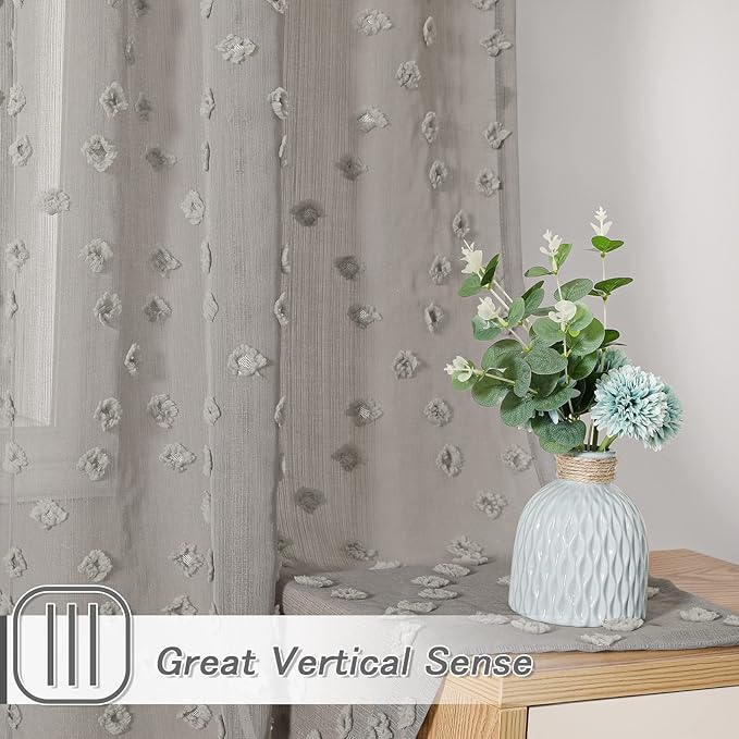 MYSKY HOME Pom Pom Grey Sheer Curtains for Bedroom Girls Room Curtains 120 Inches Long for Nursery Kids Light Filtering Boho Window Drapes, Rod Pocket, 38" Wide, 2 Panels