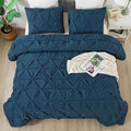 Andency Navy Blue Pinch Pleat Comforter Full(79x90Inch), 3 Pieces(1 Pintuck Comforter and 2 Pillowcases) Down Alternative Microfiber Bedding Set