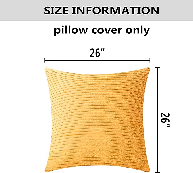 Home Brilliant Yellow Euro Sham Super Soft Pillow Cover 26x26 Striped Corduroy Large Throw Pillow for Living Room Fall Winter Decor, 26 x 26 Inch (66cm), Sunflower