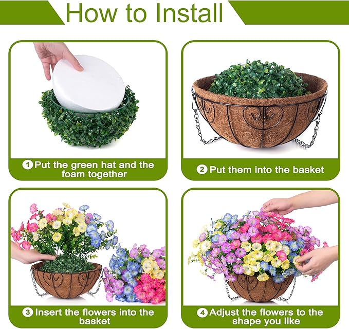 Artificial Faux Hanging Flowers Plants Baskets for Outdoors, Fake Silk Morning Glory in Planter UV Resistant Realistic Artificial Flower for Outside Porch Patio Balcony Garden Yard Home Decor