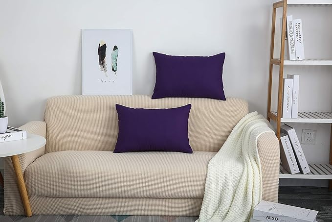 TangDepot Handmade Decorative Solid 100% Cotton Canvas Throw Pillow Covers/Pillow Shams, (12"x20", Purple)