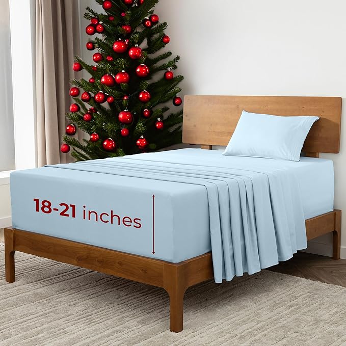 Mellanni Extra Deep Twin XL Sheets - 3 PC Iconic Collection Bedding - Hotel Luxury, Ultra Soft, Cooling Bed Sheets - Wrinkle, Fade, Stain Resistant (Twin Extra Long, Aqua)