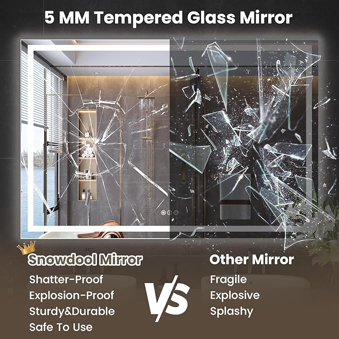 60"X40" LED Bathroom Mirror with Front Lights and Backlit, Anti-Fog, Dimmable, Shatter-Proof Tempered Glass, Lighted Bathroom Vanity Mirror for Wall with 3 Colors, Memory Function