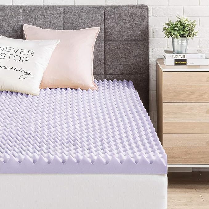Best Price Mattress 3 Inch Egg Crate Memory Foam Mattress Topper with Soothing Lavender Infusion, CertiPUR-US Certified, Dorm Essentials, Queen