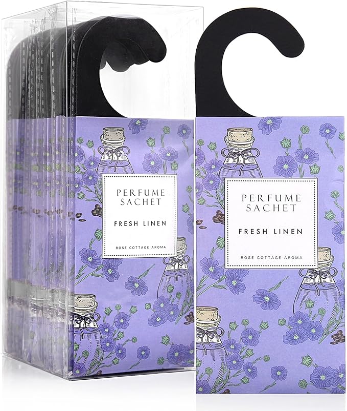 ROSE COTTAGE Large 12 Packs Fresh Linen Hanging Closet Deodorizer Air Freshener Long Lasting Scented Sachets Smell Goods for House