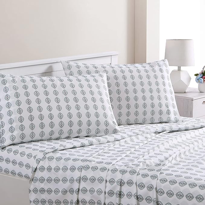 Modern Threads Printed 4-Piece Extra Soft Bedding Sheets & Pillowcase Set, Deep Pocket up to 16 inch Mattress Claire King