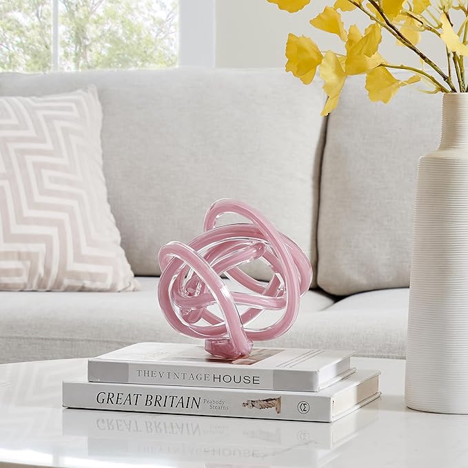 Danya B Nox Modern Glass Knot Loop Abstract Tabletop Sculpture - Smooth Light Purple or Textured Black Rope (Smooth Light Purple)