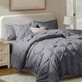Nestl California King Comforter Set 7 Piece - Pintuck Cal King Comforter Set Dark Grey, California King Bed in a Bag, All Season Bed Set with Flat Sheet and Fitted Sheet, Pillowcases and Shams