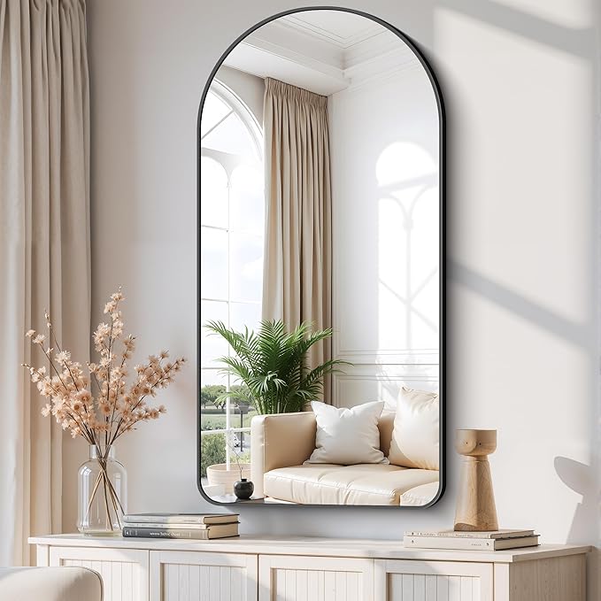 Arched Bathroom Mirror, 24"x48" Black Arched Mirror for Bathroom, Wall Mounted Mirror, Black Vanity Wall Mirror w/Metal Frame for Bedroom, Entryway, Living Room, Vertically Hanging