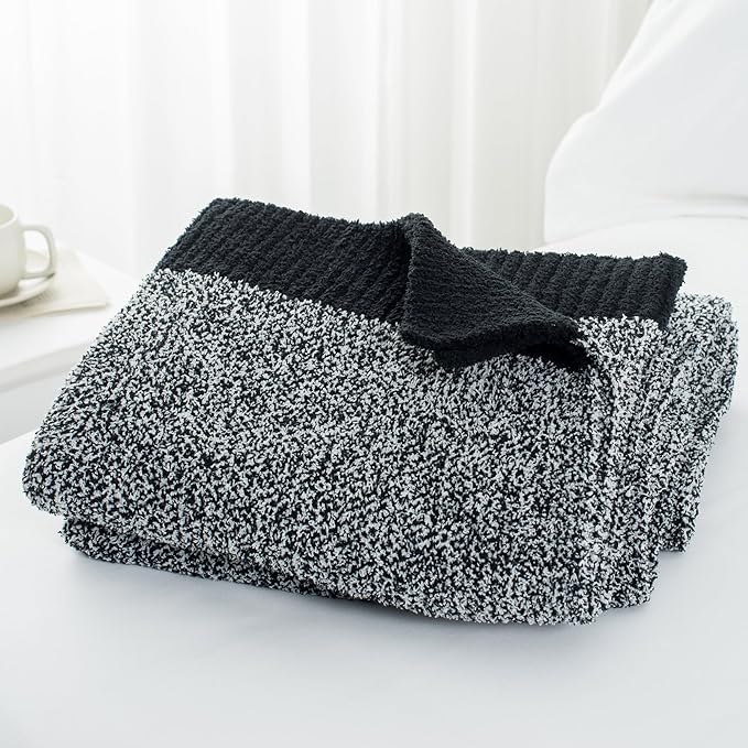 Carriediosa Heather Throw Blanket 50" X 60", 400GSM Ultra Soft Microfiber Fuzzy Fluffy Reversible Knitted Blankets Cozy Plush Lightweight and Warm Fall Throws for Couch, Bed, Sofa, Black