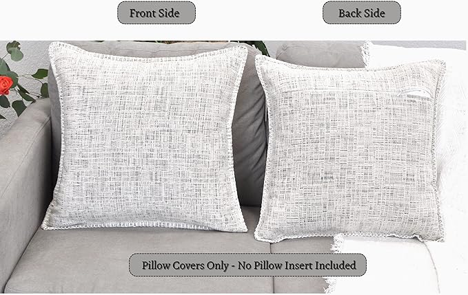 16x16 Pillow Covers Cream White & Black Set of 2, Decor Pillow Covers Square, Textured Soft Chenille Deco Cushion Covers with Trim Edge, Decorative Modern Pillows Cases for Couch Living Room Sofa