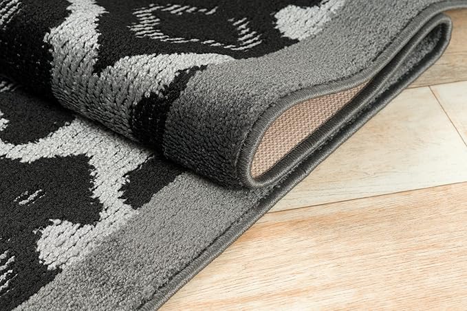 Custom Length Cut to Size Fleur de Lis Inspired Carpet Runner Rug for Hallways, Non Slip Rubber Backed, 31 inch Wide X Customized Length, Royal Grey, 31 inch X 11 feet