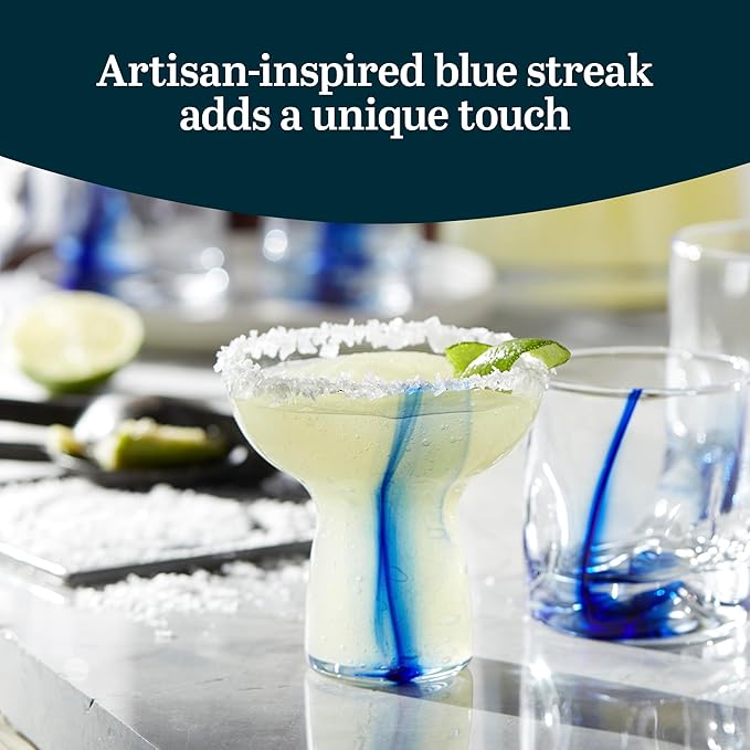Libbey Blue Ribbon Stemless Margarita Glasses, Shallow Bowl Lightweight Margarita Glasses Set of 6, Margarita Set for Parties