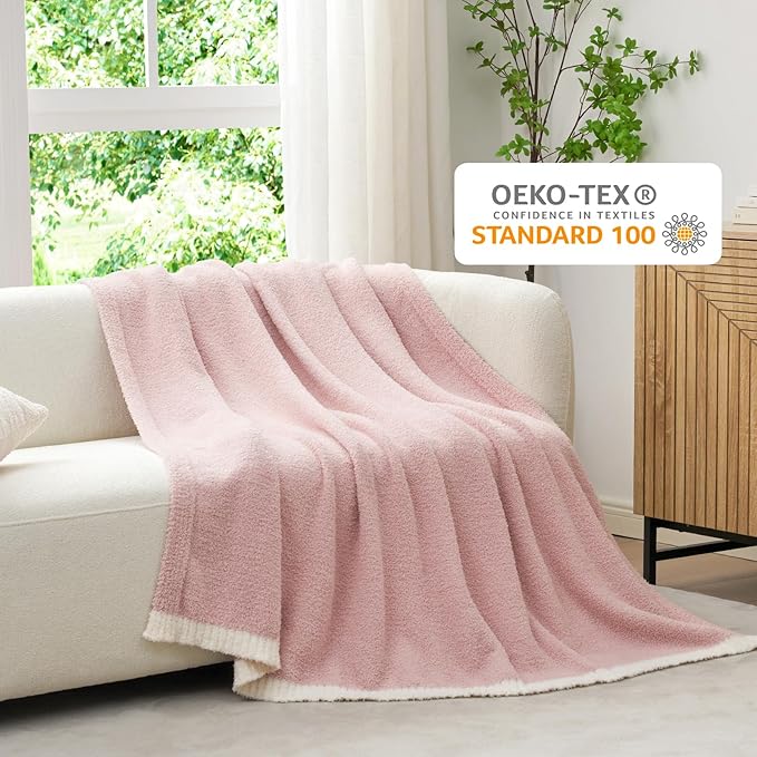 Snuggle Sac Pink Bedding Blankets Queen Size 90x90 inches, Reversible Microfiber Fluffy Fuzzy Soft Throw Cozy Knit Blanket for Women Mothers Birthday Gifts