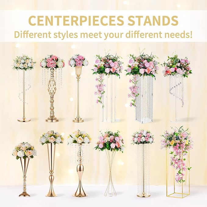 NUPTIO Pcs of 6 Fake Flower Ball Arrangement Bouquet,15 Heads Plastic Roses with Base, Suitable for Our Store's Wedding Centerpiece Flower Rack for Parties Valentine's Day Home Décor (Purple & White)