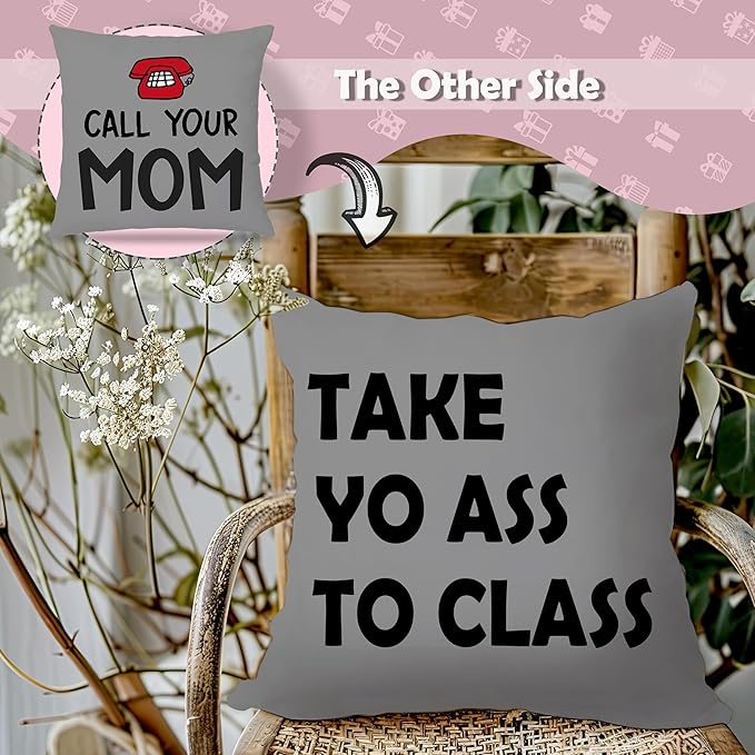 College Dorm Decor, Funny Call Your Mom Pillow Covers 18x18 Double-Sided, Back to School Gifts for Students, Gifts for College Students Girls Boys Freshmen, Dorm Room Accessories（Grayness）