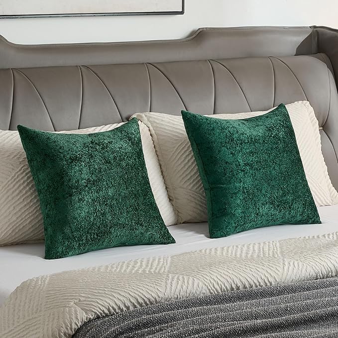 FUTEI Dark Green Flannel Throw Pillow Covers 18x18 Inch Set of 2,Soft Dimensional Textured Cushion Cases,Modern Home Decor for Couch Living Room