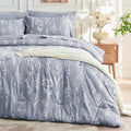 MUXHOMO Light Grey Full Comforter Set, Elegant Floral Print Bed in a Bag 7 Pieces, Ultra Soft & Breathable Reversible Botanical Pattern Bedding Set with Comforter, Sheets, Pillowcases, and Shams