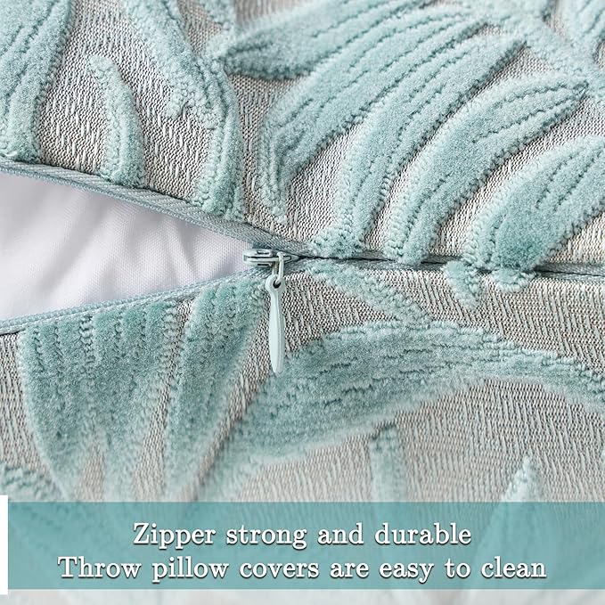 HPUK Leaf Cut Velvet Throw Pillow Covers Pack of 2, 18x18 Inch Accent Cushion Covers for Living Room, Bedroom, Decorative Pillow Covers for Couch, Sofa, Chair, Mint